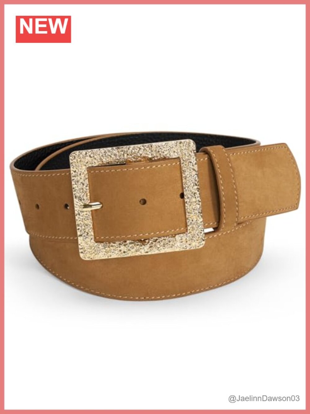 Wide Suede Leather Belt with Gold Buckle Adjustable Waist